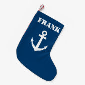 Aangepaste naam marineblauw-nautisch bootanker kleine kerstsok (Voorkant (Hangend))