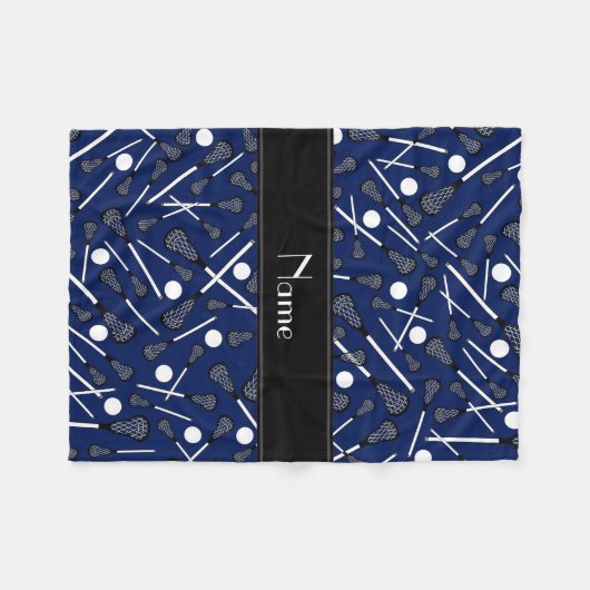 Aangepaste naam marineblauwe lacrosse fleece deken (Voorkant (Horizontaal))