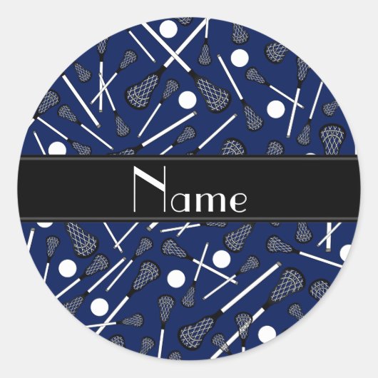 Aangepaste naam marineblauwe lacrosse ronde sticker (Voorkant)