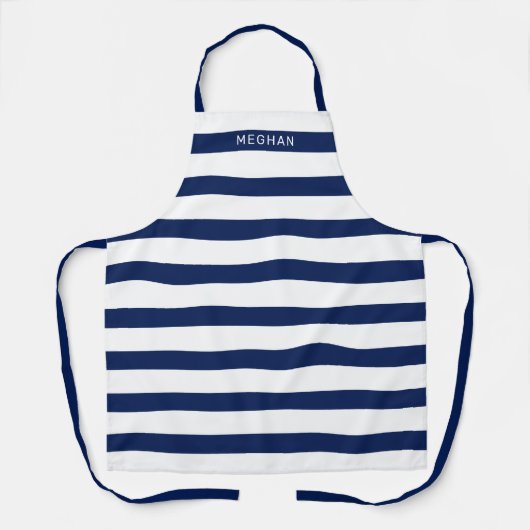 Aangepaste naam marinepatroon en wit gestreept pat schort (Voorkant)