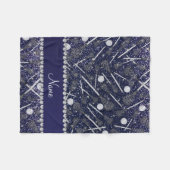 Aangepaste naam marinesuruinblauw glitter lacrosse fleece deken (Voorkant (Horizontaal))