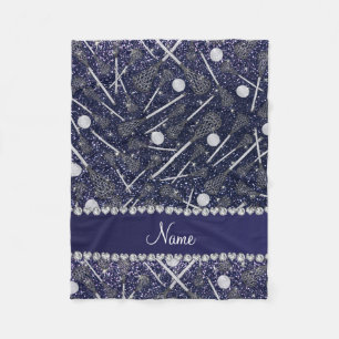 Aangepaste naam marinesuruinblauw glitter lacrosse fleece deken
