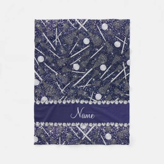 Aangepaste naam marinesuruinblauw glitter lacrosse fleece deken (Voorkant)