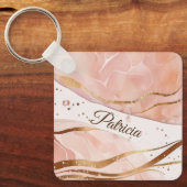 Aangepaste Naam Marmer Roos Gold Sleutelhanger (Voorkant)