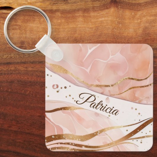 Aangepaste Naam Marmer Roos Gold Sleutelhanger (Voorkant)