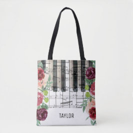Aangepaste naam Marsala Flowers muzieknoten Tote Bag