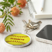 aangepaste naam meiden gele softball sleutelhanger (Zijkant)