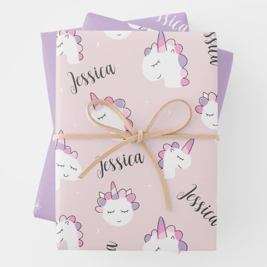Aangepaste naam Meisje Eenhoorn Wrapping Papier Bl Inpakpapier Vel (In situ)