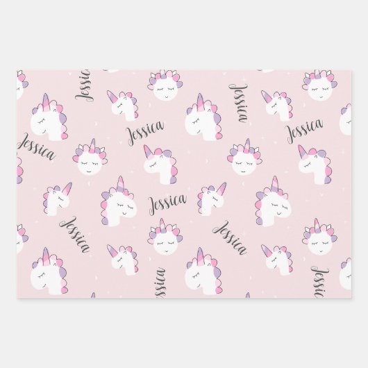 Aangepaste naam Meisje Eenhoorn Wrapping Papier Bl Inpakpapier Vel (Voorkant)
