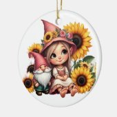 Aangepaste naam meisje gnome zonnebloemen keramisch ornament (Links)