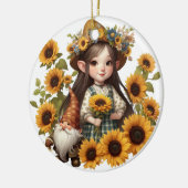Aangepaste naam meisje gnome zonnebloemen keramisch ornament (Links)
