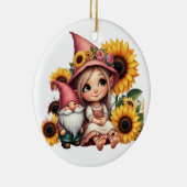 Aangepaste naam meisje gnome zonnebloemen keramisch ornament (Rechts)