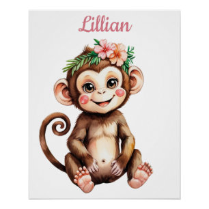 Aangepaste Naam Meisje Kwekerij Baby Monkey Perfect Poster