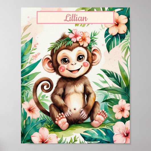 Aangepaste Naam Meisje Kwekerij Baby Monkey Poster (Voorkant)