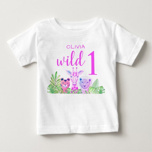 Aangepaste naam Meisje Roze Wild One Jungle Dieren (Voorkant)
