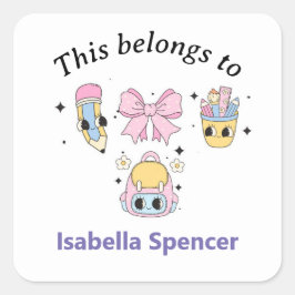 Aangepaste naam Meisje Schattige Dit behoort tot Vierkante Sticker