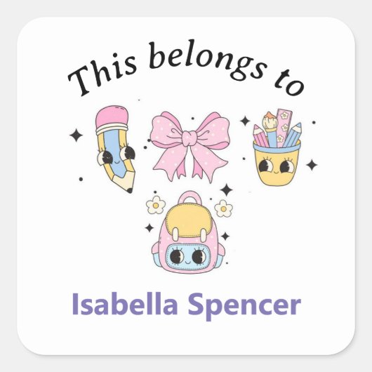 Aangepaste naam Meisje Schattige Dit behoort tot Vierkante Sticker (Voorkant)