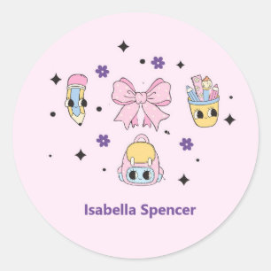 Aangepaste Naam Meisje Schattige Soft Pink Ronde Sticker