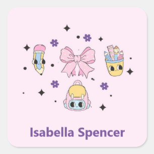 Aangepaste Naam Meisje Schattige Soft Pink Vierkante Sticker