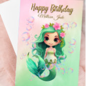 Aangepaste Naam Meisje Zeemeermin Verjaardag Kaart