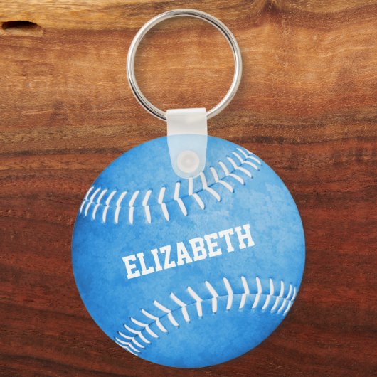 aangepaste naam meisjes blauwe softball sleutelhanger (Voorkant)