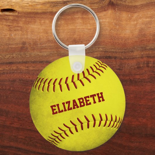 aangepaste naam meisjes gele softball sleutelhanger (Voorkant)