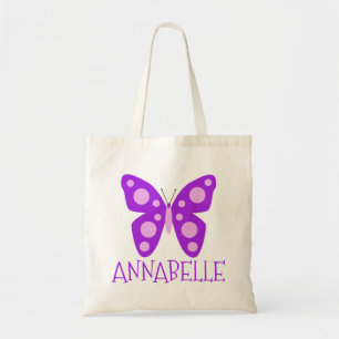 Aangepaste naam Meisjes Paarse Roze Boterfly Tote Bag