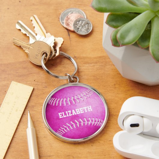 aangepaste naam meisjes roze softball sleutelhange sleutelhanger (Bureau)