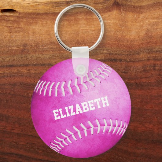 aangepaste naam meisjes roze softball sleutelhanger (Voorkant)