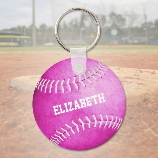 aangepaste naam meisjes roze softball sleutelhanger