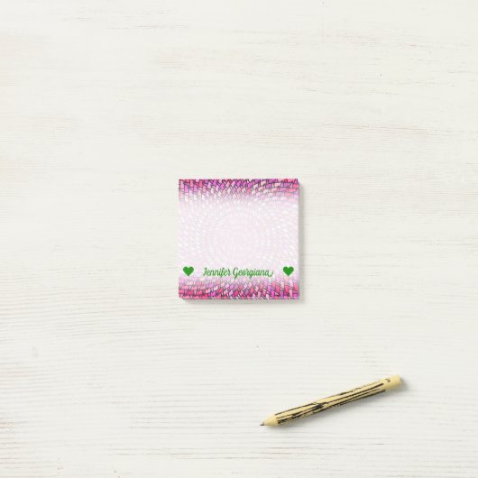 Aangepaste naam; Meisroze en Paarse cirkelvormige  Post-it® Notes (Op bureau)