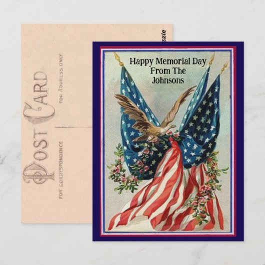 Aangepaste naam Memorial Day Patriotic Flag Briefkaart (Voorkant / Achterkant)