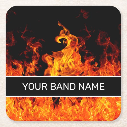 Aangepaste naam: Merch Flames Rock & Roll Music Kartonnen Onderzetters (Voorkant)