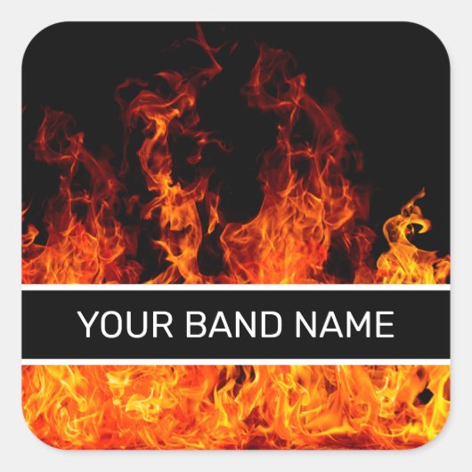 Aangepaste naam: Merch Flames Rock & Roll Music Vierkante Sticker (Voorkant)