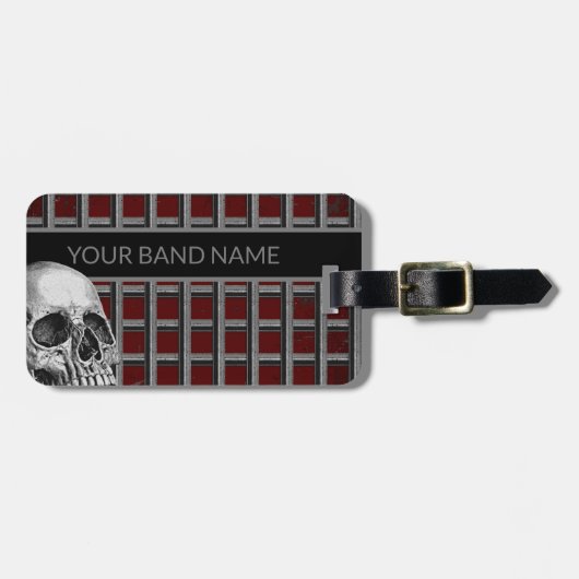 Aangepaste naam: Merch Rock & Roll Metal Skull Bagagelabel (Voorkant horizontaal)