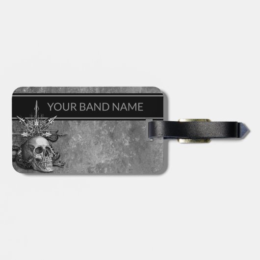 Aangepaste naam: Merch Rock & Roll Metal Skull Lug Bagagelabel (Achterkant horizontaal)