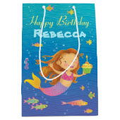 Aangepaste naam Mermaid Birthday Gift Bag Medium Cadeauzakje (Voorkant)