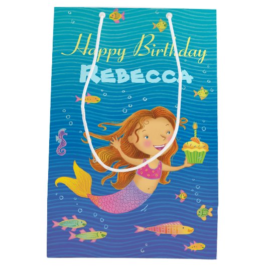 Aangepaste naam Mermaid Birthday Gift Bag Medium Cadeauzakje (Achterkant)