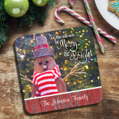 Aangepaste naam Merry and Bright Cute Rustic Snowm Bier Onderzetter