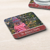 Aangepaste naam Merry and Bright Cute Rustic Snowm Bier Onderzetter (Linkerzijde)