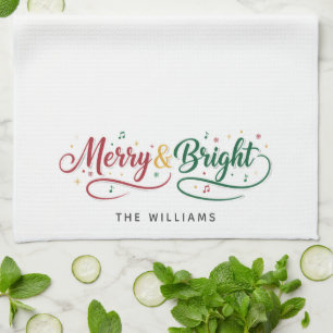 Aangepaste naam Merry & Bright Script Minimalistis Theedoek