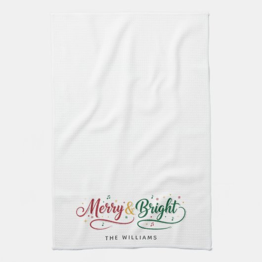Aangepaste naam Merry & Bright Script Minimalistis Theedoek (Verticaal)