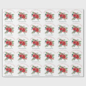 Aangepaste naam Merry Kerstrode Poinsettia Floral Cadeaupapier (Vlak)