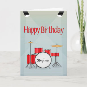Aangepaste naam met drumset met spots voor de gebo kaart