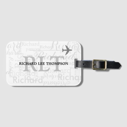 aangepaste naam met geïndividualiseerde monogram bagagelabel (Voorkant (horizontaal))