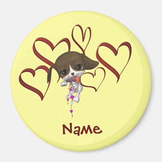Aangepaste naam met hartjes en puppy monogram magneet (Voorkant)