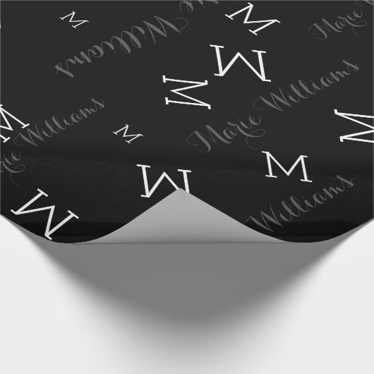 Aangepaste naam met initialen - Zwart Cadeaupapier (Hoek)