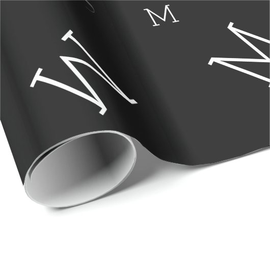 Aangepaste naam met initialen - Zwart Cadeaupapier (Rol Hoek)