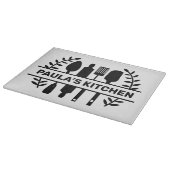 Aangepaste naam met keukengerei grafiek snijplank (Hoek)