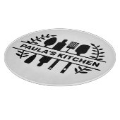 Aangepaste naam met keukengerei grafisch ontwerp snijplank (Hoek)